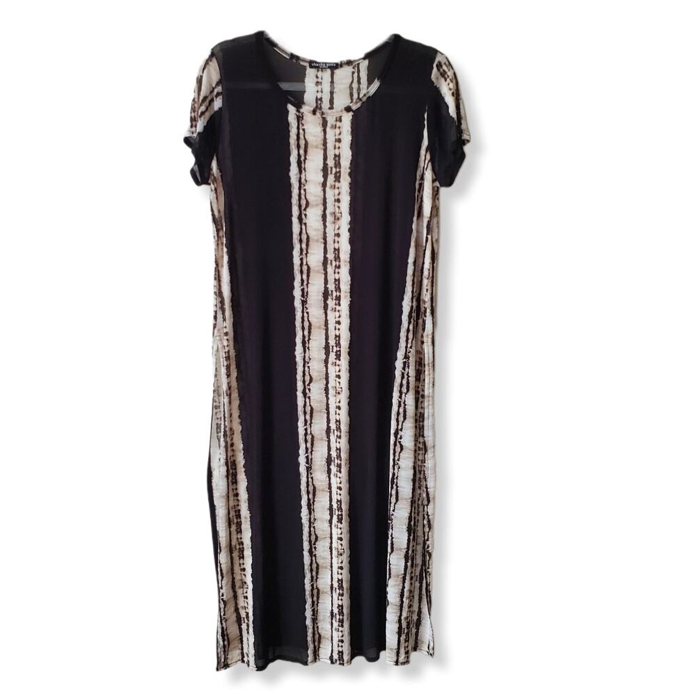 Cha Cha Venti Women Swimwear Cover Up Dress M Sheer Mesh Black Maxi Split NEW